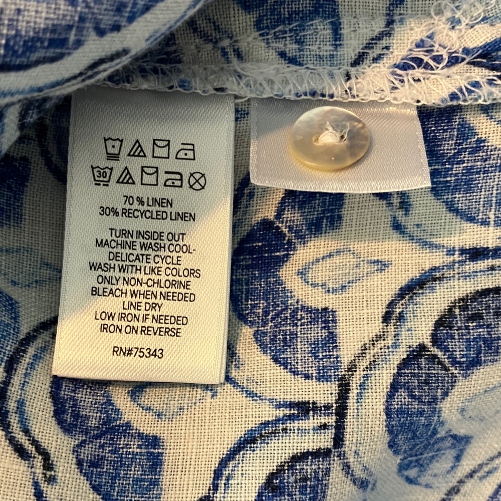 Sigrid Olsen Blue and White Linen Sleeveless Long Tunic Top Size Large - Picture 6 of 9